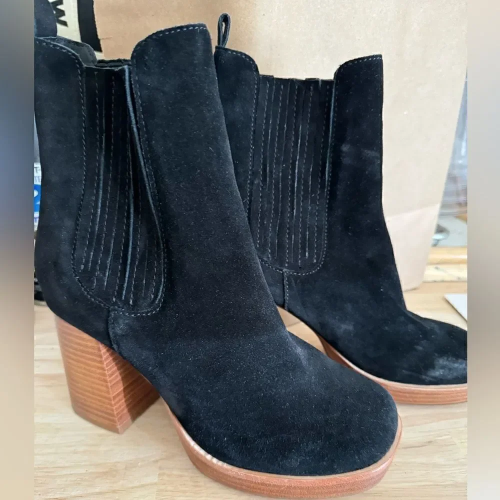 Kelsi Dagger Women Racer Black Suede Retro 90 Platform Round Boots size 7.5